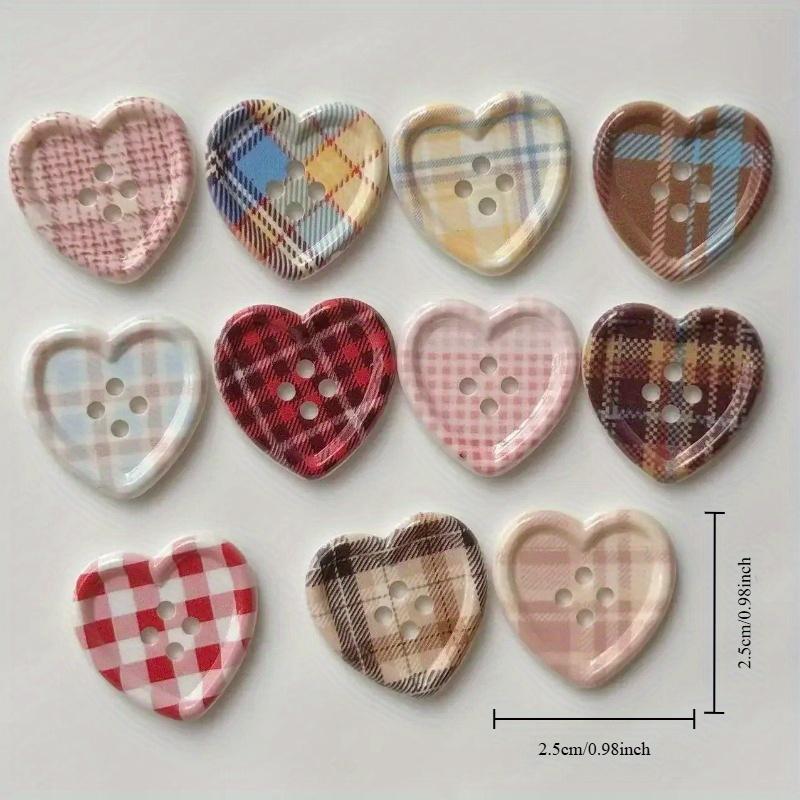 10/20/30pcs Cute Plaid Heart Shaped Button Coat Cardigan DIY Sewing Decoration Women's Clothing Sewing Accessories