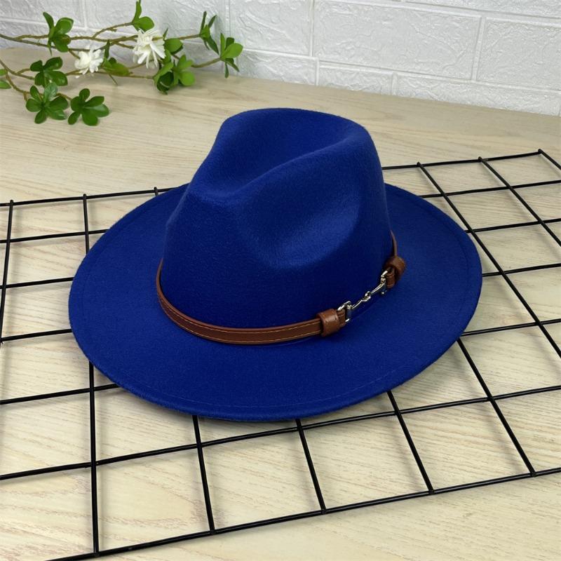Vintage Gentleman Flat Brim Solid Color Panama Hat With Belt