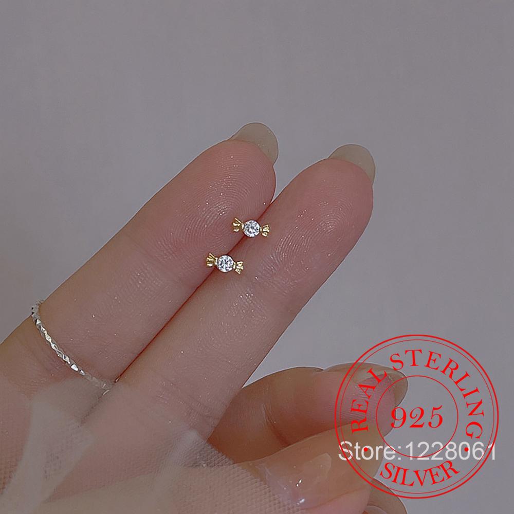 925 Sterling Silver Cute Crystal Sweet Candy Stud Earrings For Woman Christmas Gifts Piercing Jewelry Aretes De Mujer Gift