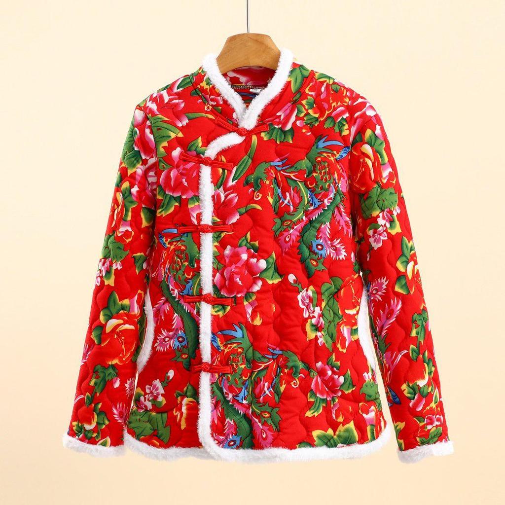 Women's Winter Floral Cotton Vest with Frog Buttons