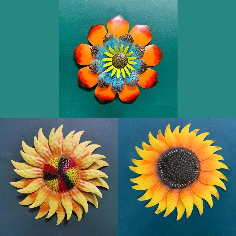 Metal Sunflower Sculpture Wall Art Decor Flower Colorful Crafts Ornament for Home Courtyard Party Decoration Gift