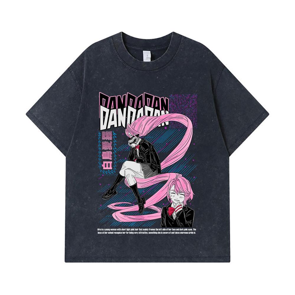 275 GSM Washed T-shirts 100% Cotton Dandadan V2 Aira Print Unisex Heavy Cotton T Shirt