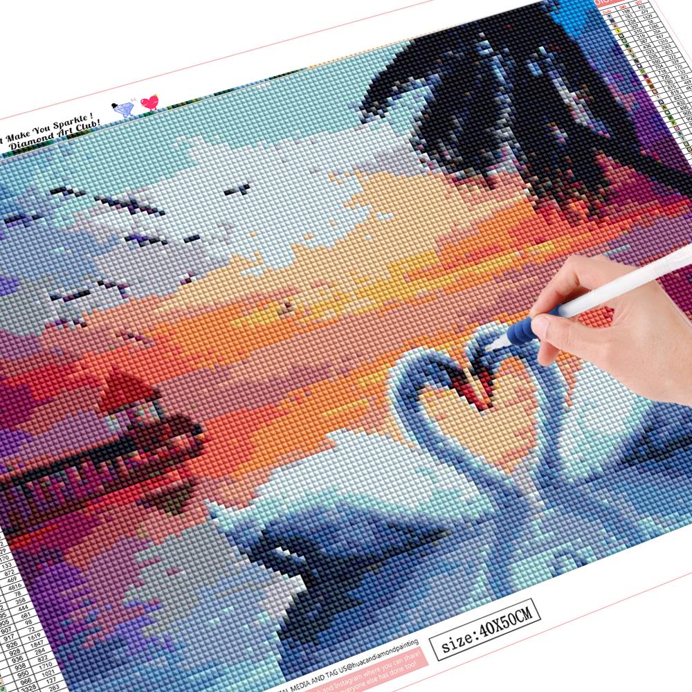 

HC 5D полная квадратная дрель 5D diy Алмазная вышивка лебедя полная алмазная живопись вышивка крестом 20*30 cm