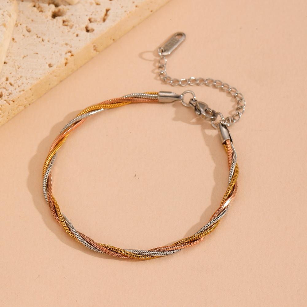 Simple Versatile Plain Bracelet Distinct Three Layer Weaving Bracelets Individuality Stainless Steel Body Jewelry for Women