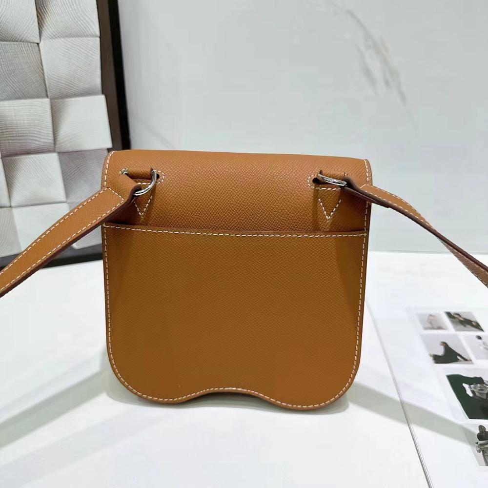 Della 2024 Palm Pattern Cowhide Messenger Bag with Silver Buckle
