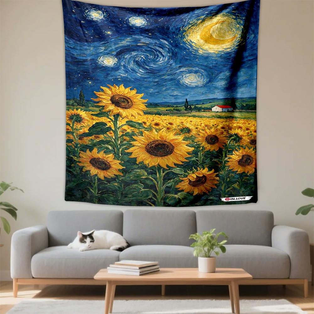 Van Gogh’s Sunflowers & Starry Night Inspired Patterned tapestry for bedroom and living room home decor