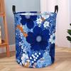 1pc Round Laundry Basket with Floral Indigo Design And Handles, Foldable Hamper for Dirty Laundry And Miscellaneous Items, Lightweight Organizer Bin F