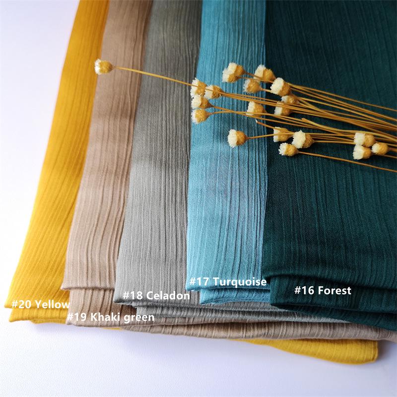 2023 Natural Wrinkled Solid Color Long Crepe Silk Scarf WJA14