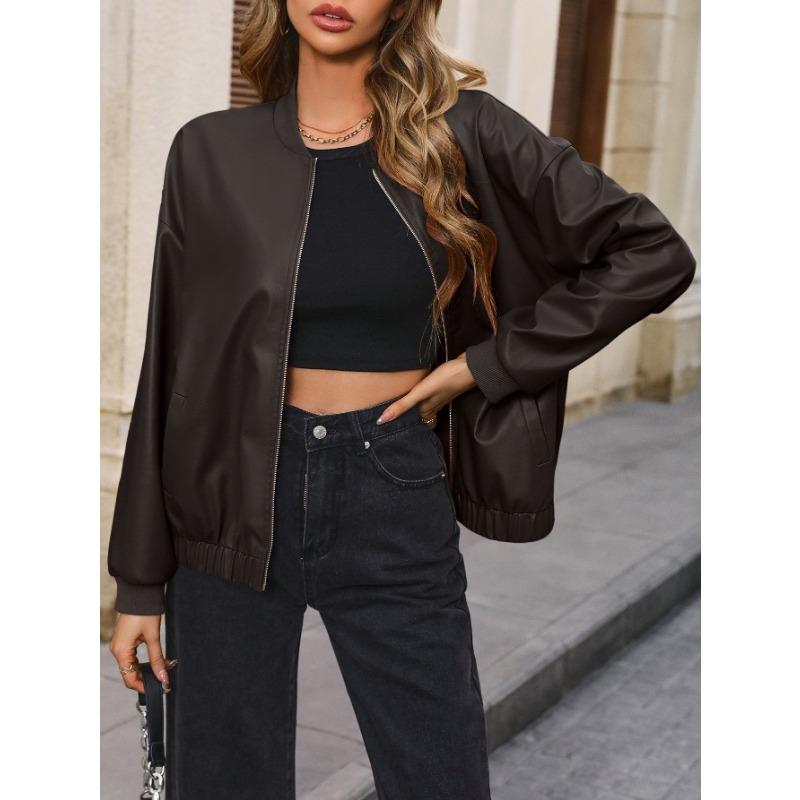 Giacca da Donna Taglie Forti Casual in Ecopelle Biker Manica Corta Giacca in Pelle Top