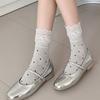 Spring and Summer Girls' Short Legged Plaid Patchwork Scarfed Socks, Polka Dot Padded Socks, Pure Cotton Women's Socks, Decorative Socks