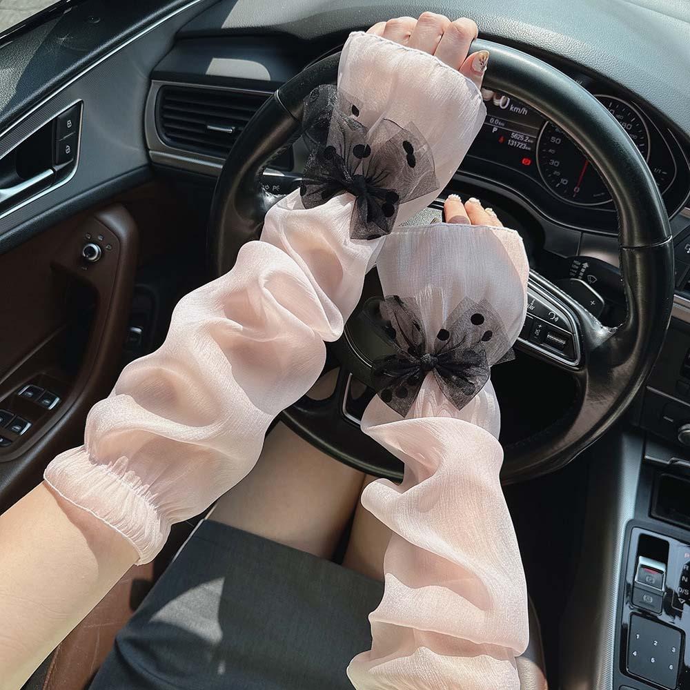 2pcs/set Fingerless Bow Gauze Sleeves Sun Protection Yarn Arm Sunscreen Covers Outdoor