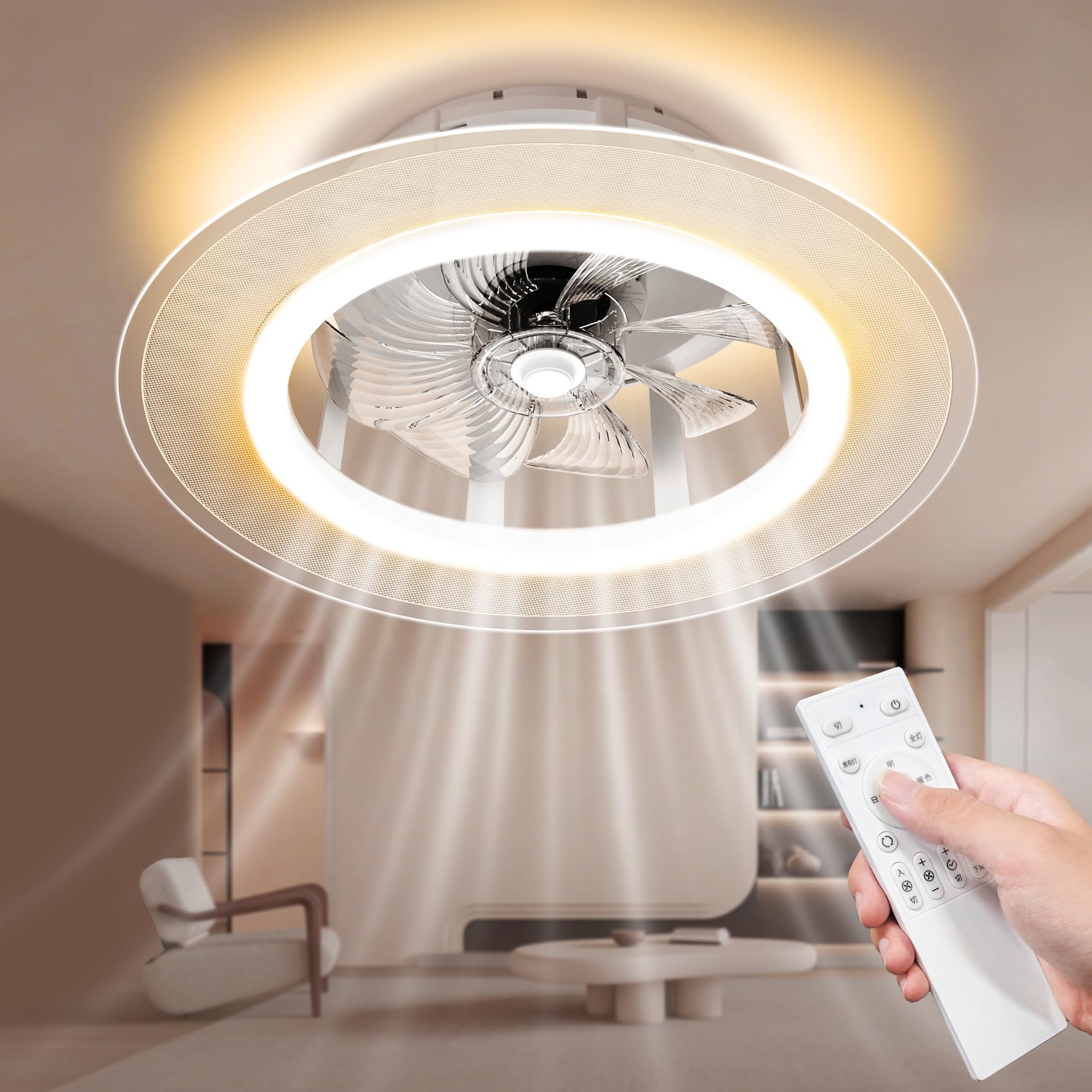 

LED Ceiling Fan Light with Light Guide, Compatible with 12-Tatami Rooms, Color Adjustment, Dimming, and Airflow Adjustment, 5000LM, Ceiling