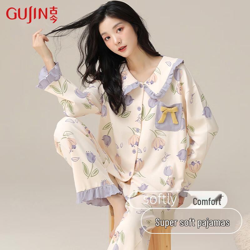 GUJIN Women s Padded Pure Cotton Pajama Set L