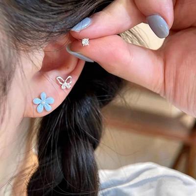 Exquisite Butterfly & Flower Cubic Zirconia Stud Earrings Set: Chic, Versatile, Small Luxury Design - Six Pieces