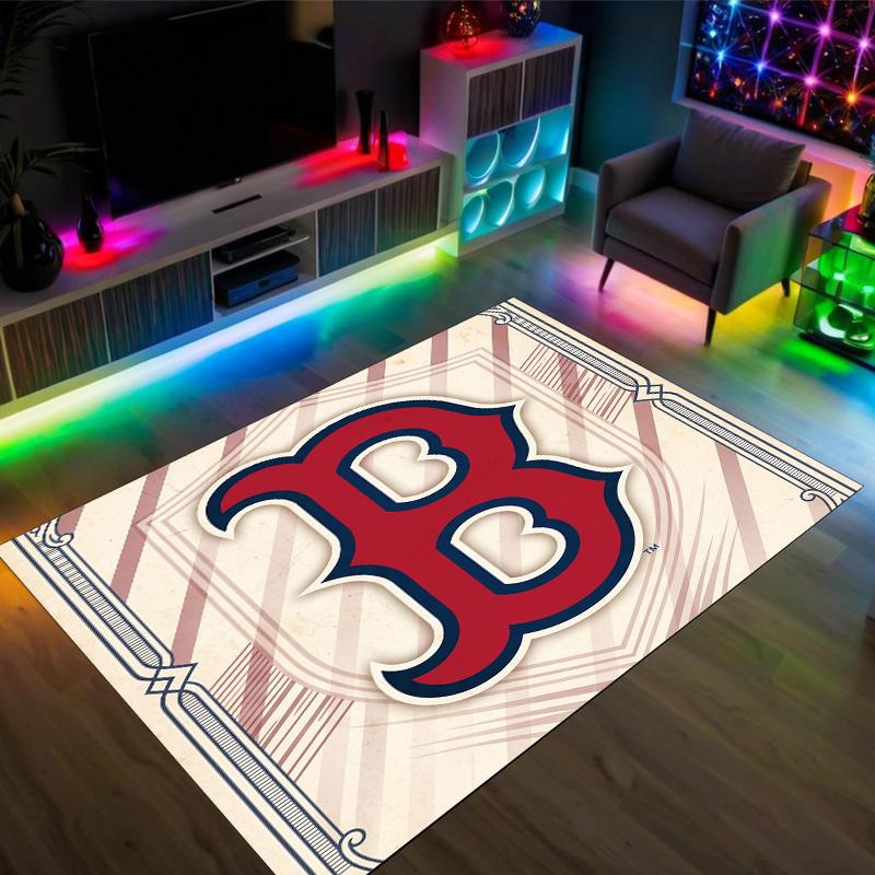 Boston Red Sox Design Crystal Velvet Carpet Cozy Non?Slip Printed Rug For Bedroom Living Room Entrance