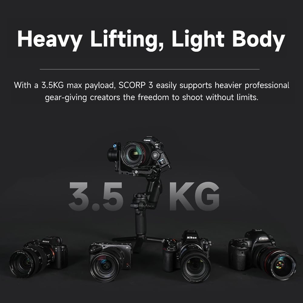 FeiyuTech SCORP 3 Camera Gimbal with AI Detachable Remote Control Max Camera Bluetooth Shutter and Portrait Mode Built-in Tracker, Handle, 3.5kg