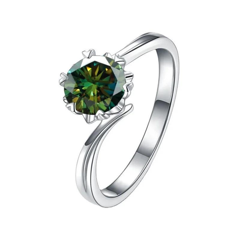 Bague Ringen S925 Set With D Color Moissanite Classic Six Claws One Carat Snowflake Women's 18-karat Gold Plated Ring