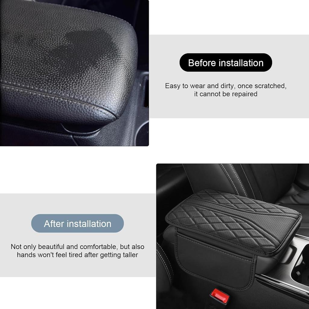 Car Center Console Cover, Leather Auto Armrest Cover With 2 Storage Bags, Universal Cars Armrest Cushion, Vehicle Interior Accessories Protector For
