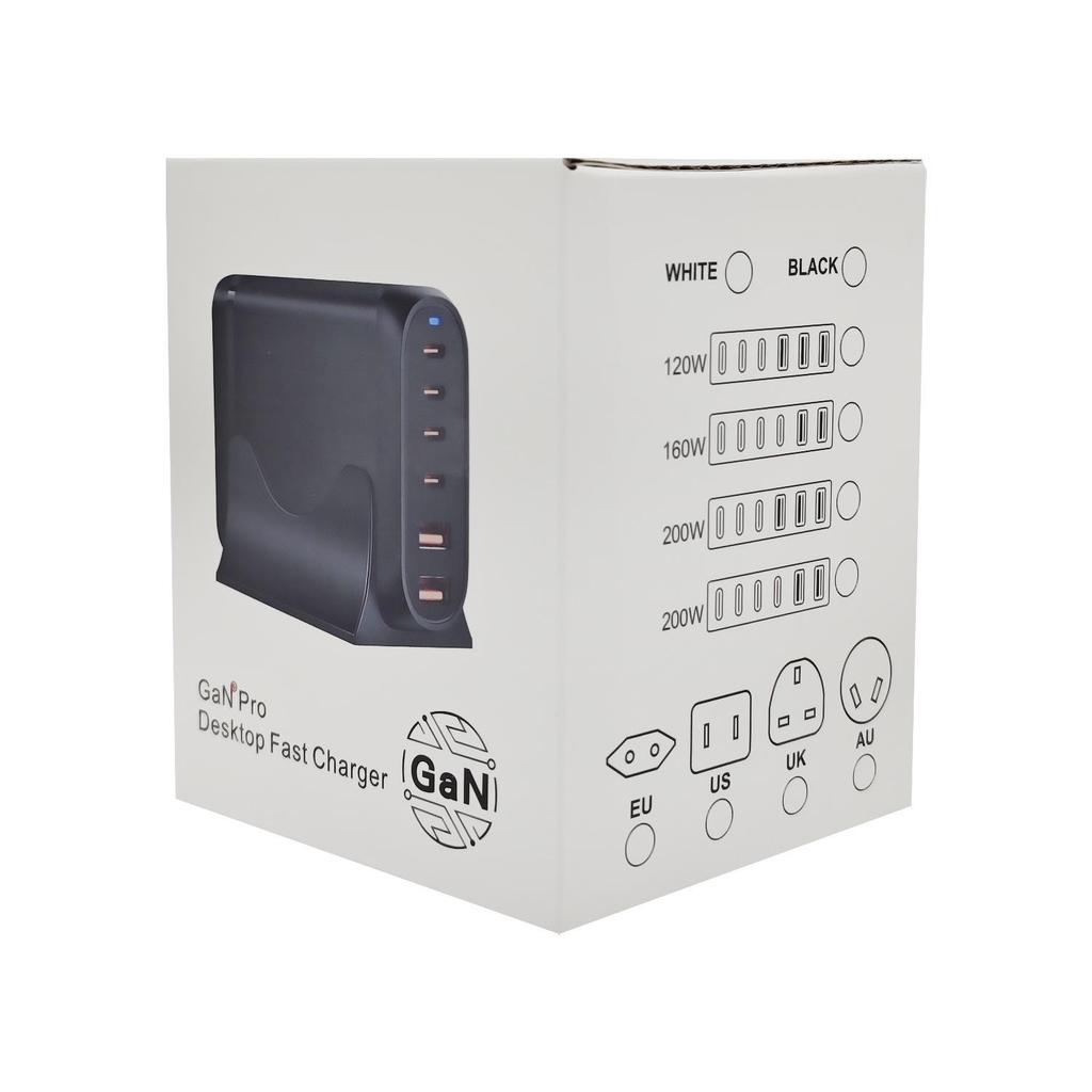 200W Gallium Nitride Multifunctional Desktop Charger with 3A3C Ports - Universal Fast PD Charging Adapter