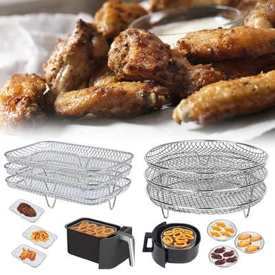 Three Stackable Air Fryer Racks Made of 304 Stainless Steel, Non Stick Frying Pan and Barbecue Grill Rack, Kitchen Cooking Tools