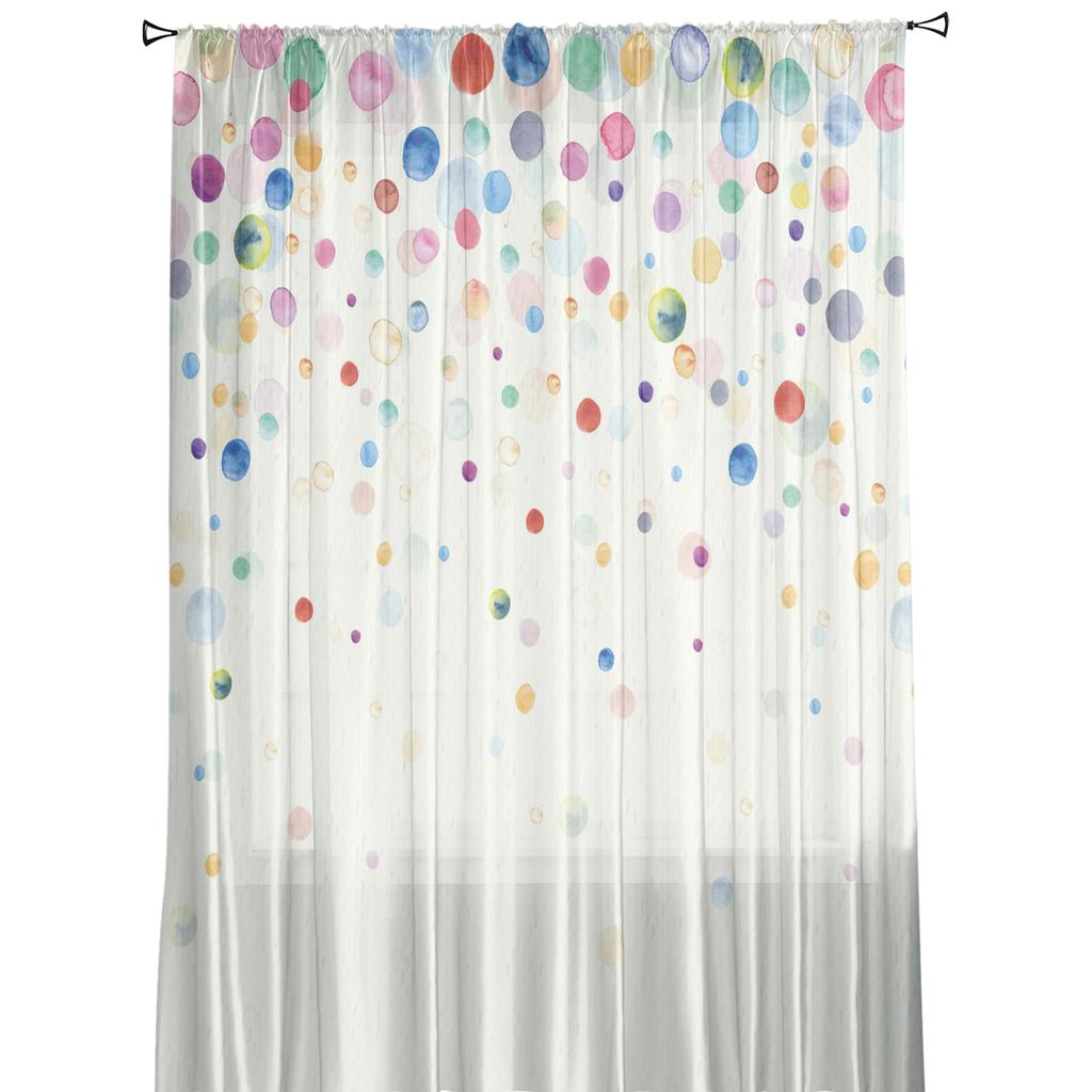 Watercolor Bubbles Dots Tulle Curtains Modern Sheer Voile For Living Room Kitchen Decoration Colorful Chiffon