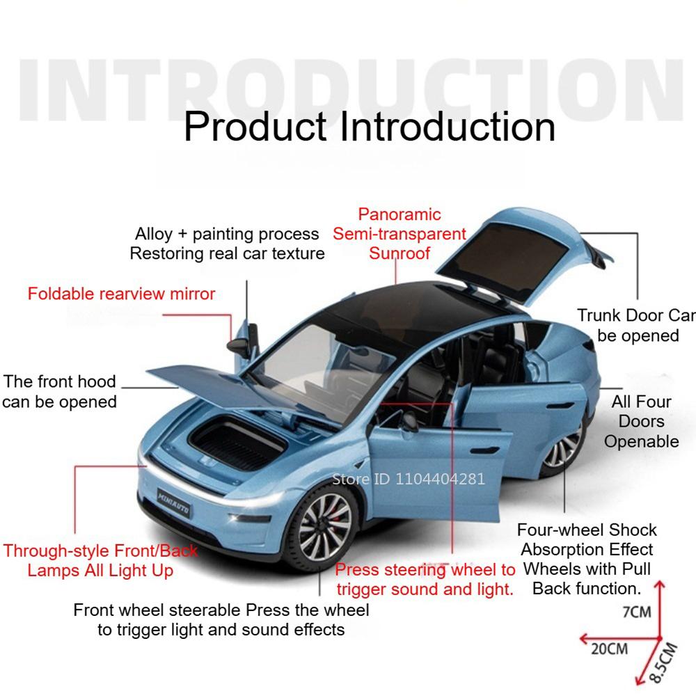 1:24 Model Y Roadster Model Alloy Diecast Toys Car Shock Absorption Doors Opened with Pull Back Models Children's Holiday Gifts