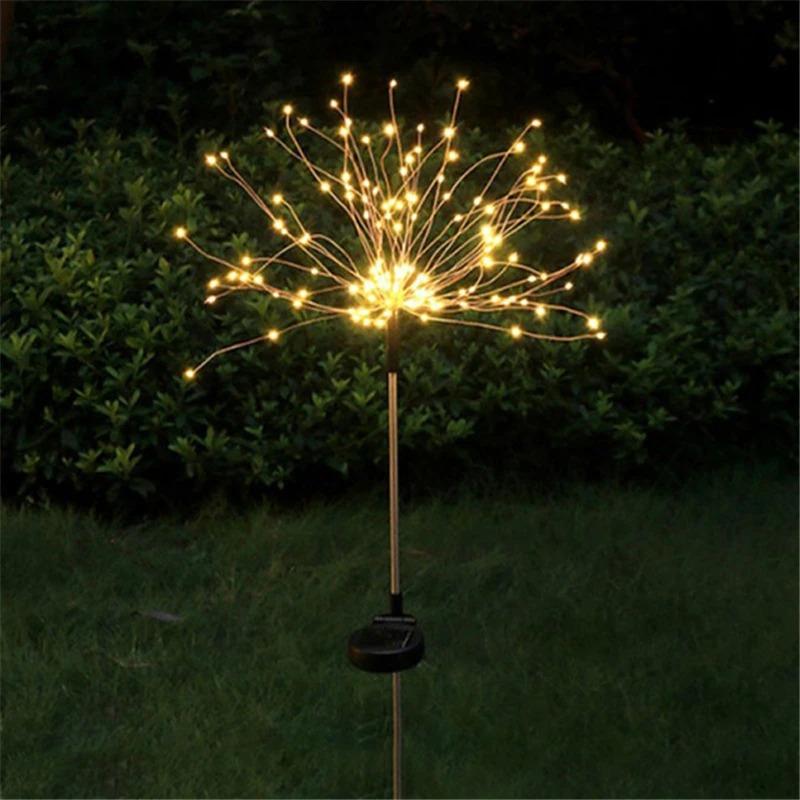 Luces LED solares de fuegos artificiales impermeables para exteriores, cadena de luces con forma de diente de león para decoración de jardines, paisajes y césped
