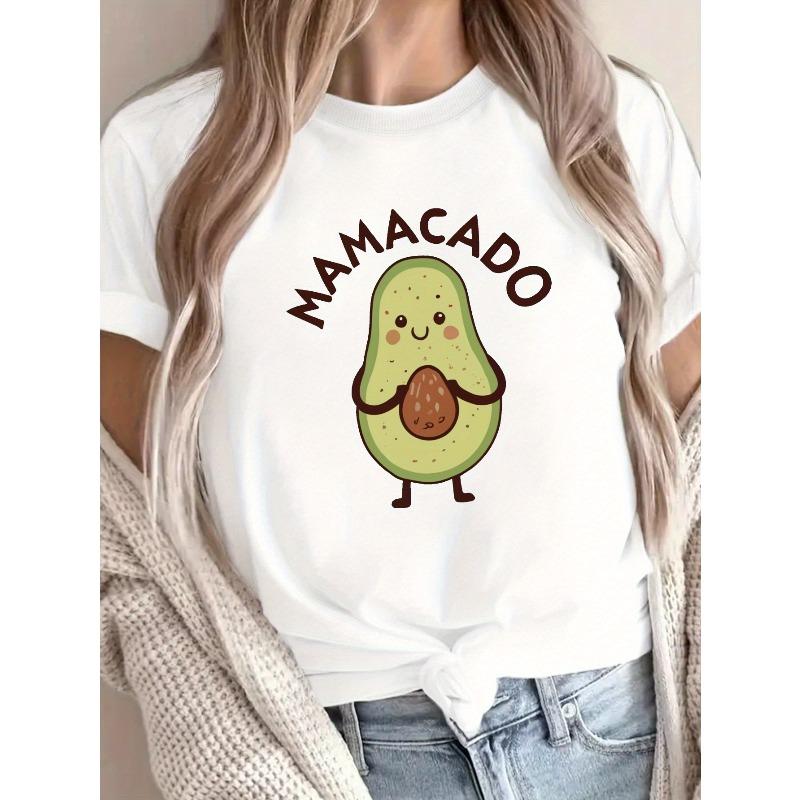 Womens Mamacado Avocado Geometric Print 100% Cotton Round Neck Casual Tee S белый