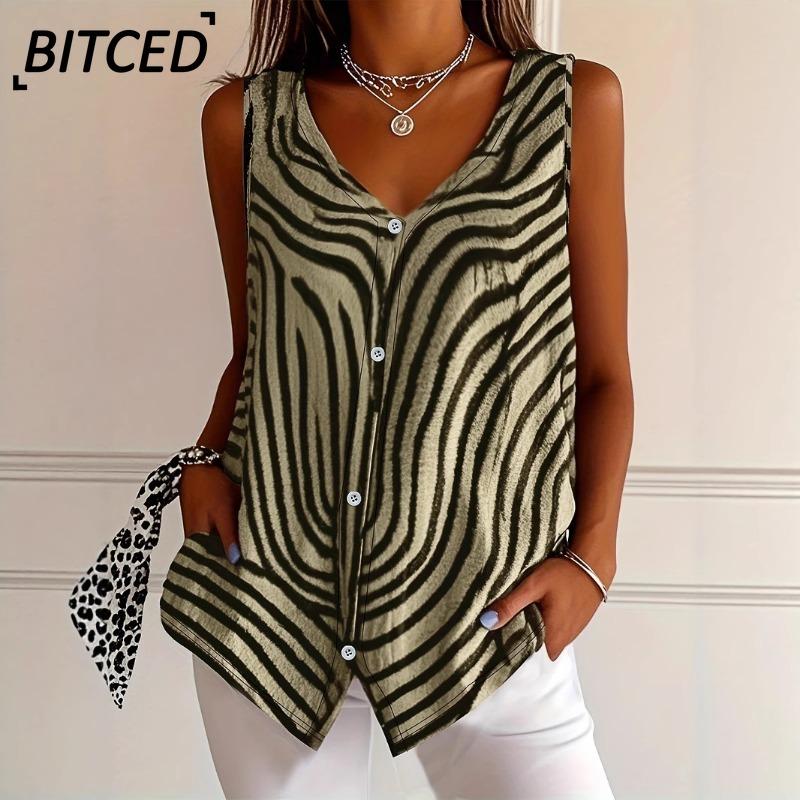 BITCED Damen Mode Lässige Ärmellose V-Ausschnitt Blusen & Hemden