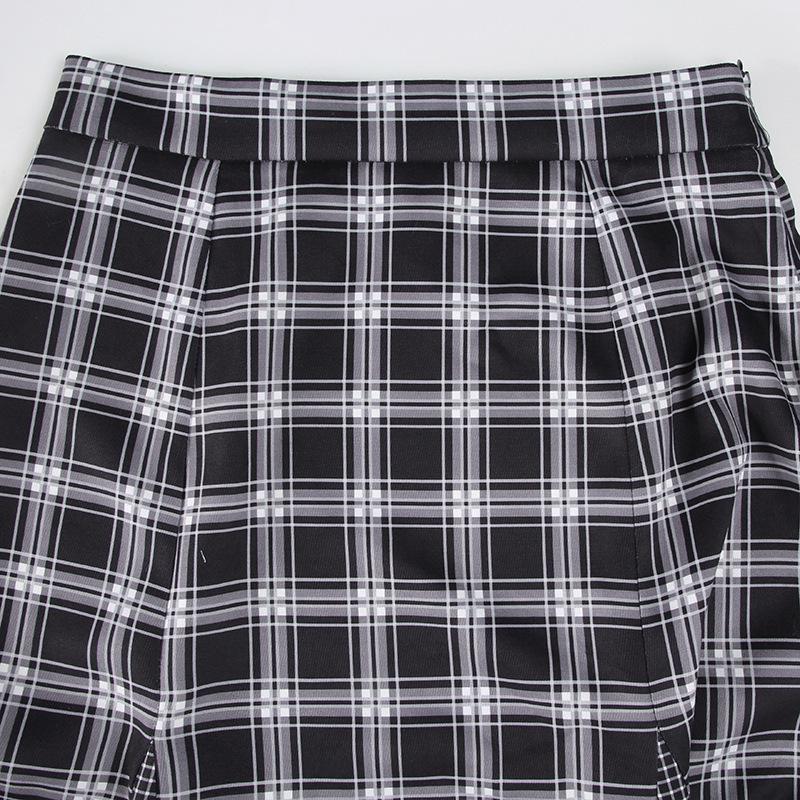American Retro Patchwork Plaid Low-Waist Long Skirt for Women