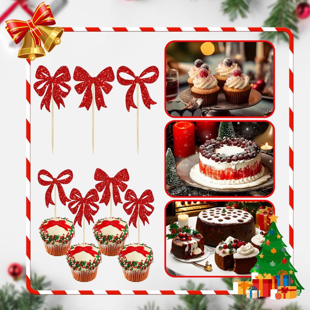 Cupcake Decorations 24 Pieces Decor Christmas Cupcake Toppers Decor For Home Event Family Celebration Party Table Gathering