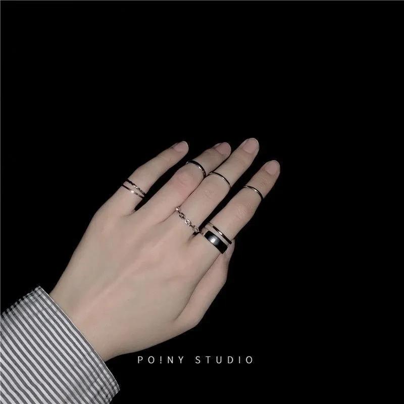 7pcs Ring Set Instagram Hip Hop Style Adjustable Index Finger Joint Ring Style Retro Punk Style Men's and Women's Ring Set