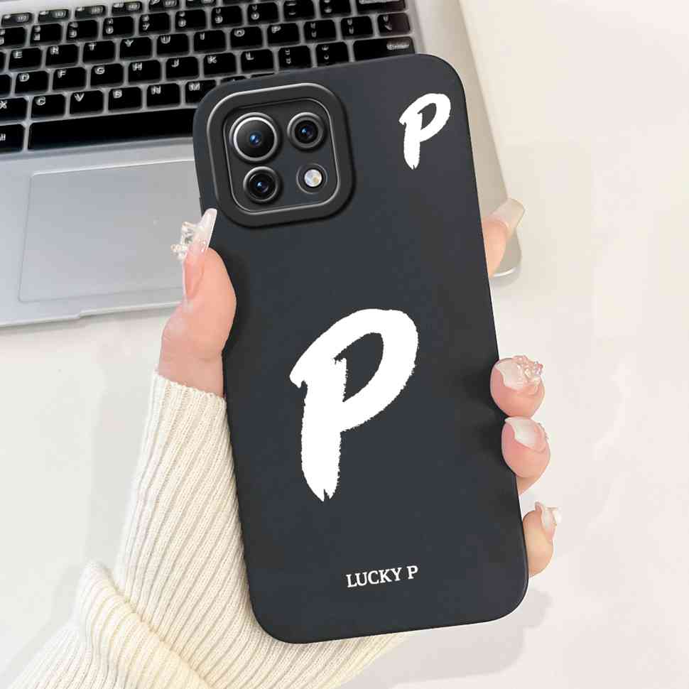 For Xiaomi Mi 11 Lite 4G M2101K9AG Case Black Lucky Letters A-Z Soft Silicone Cover For Xiaomi Mi 11Lite 5G 11 Youth 6.55" Cases