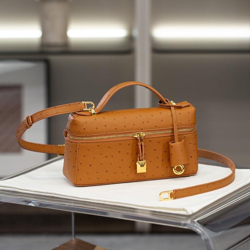 23Cm first layer ostrich pattern cowhide lunch box bag genuine leather shoulder bag fashion messenger bag simple small lock women's bag