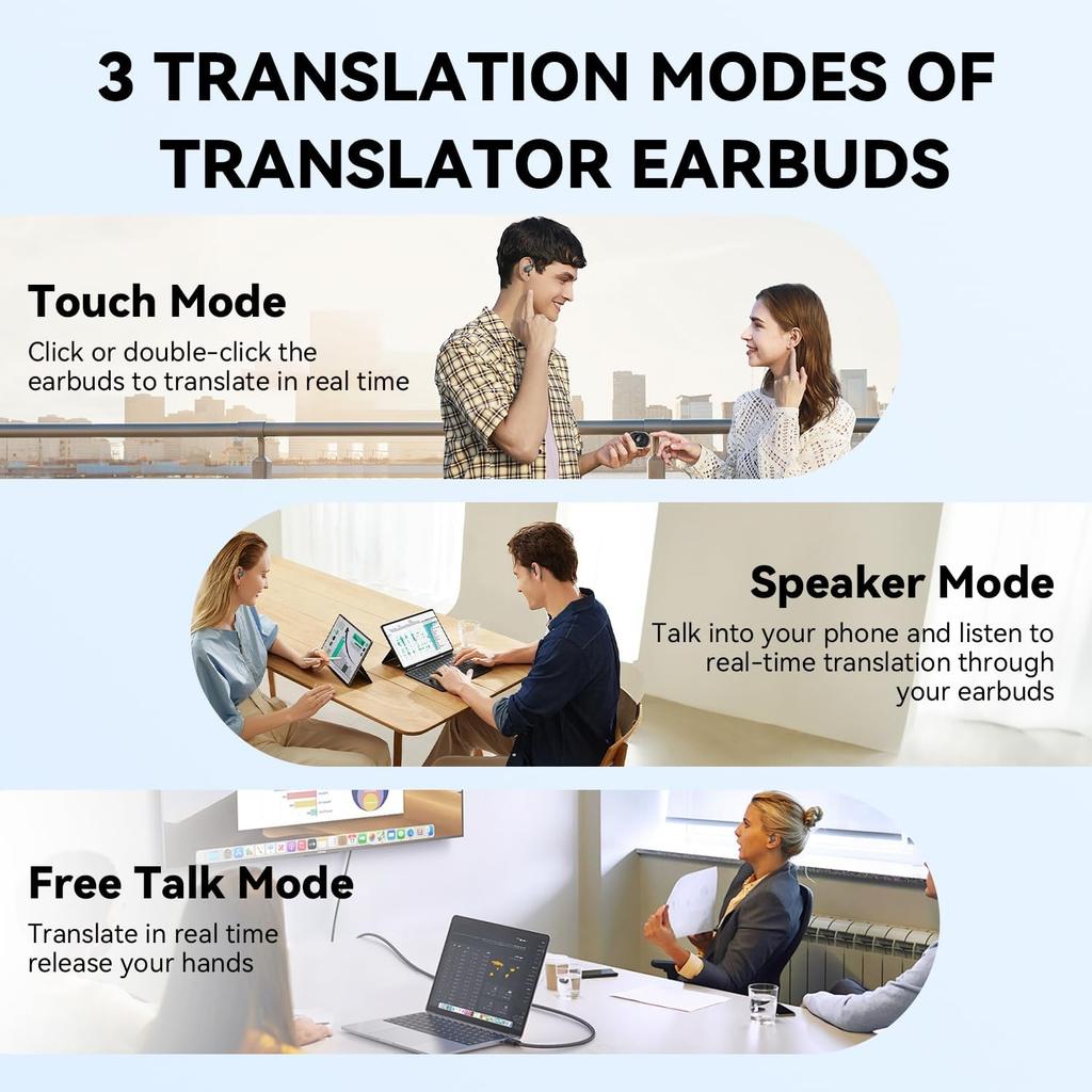 KI Sprachübersetzung Ohrhörer Übersetzungs-Ohrhörer Echtzeit 144 Sprachen Akzente Online Übersetzergerät APP-Übersetzung Bluetooth 5.4 Kopfhörer