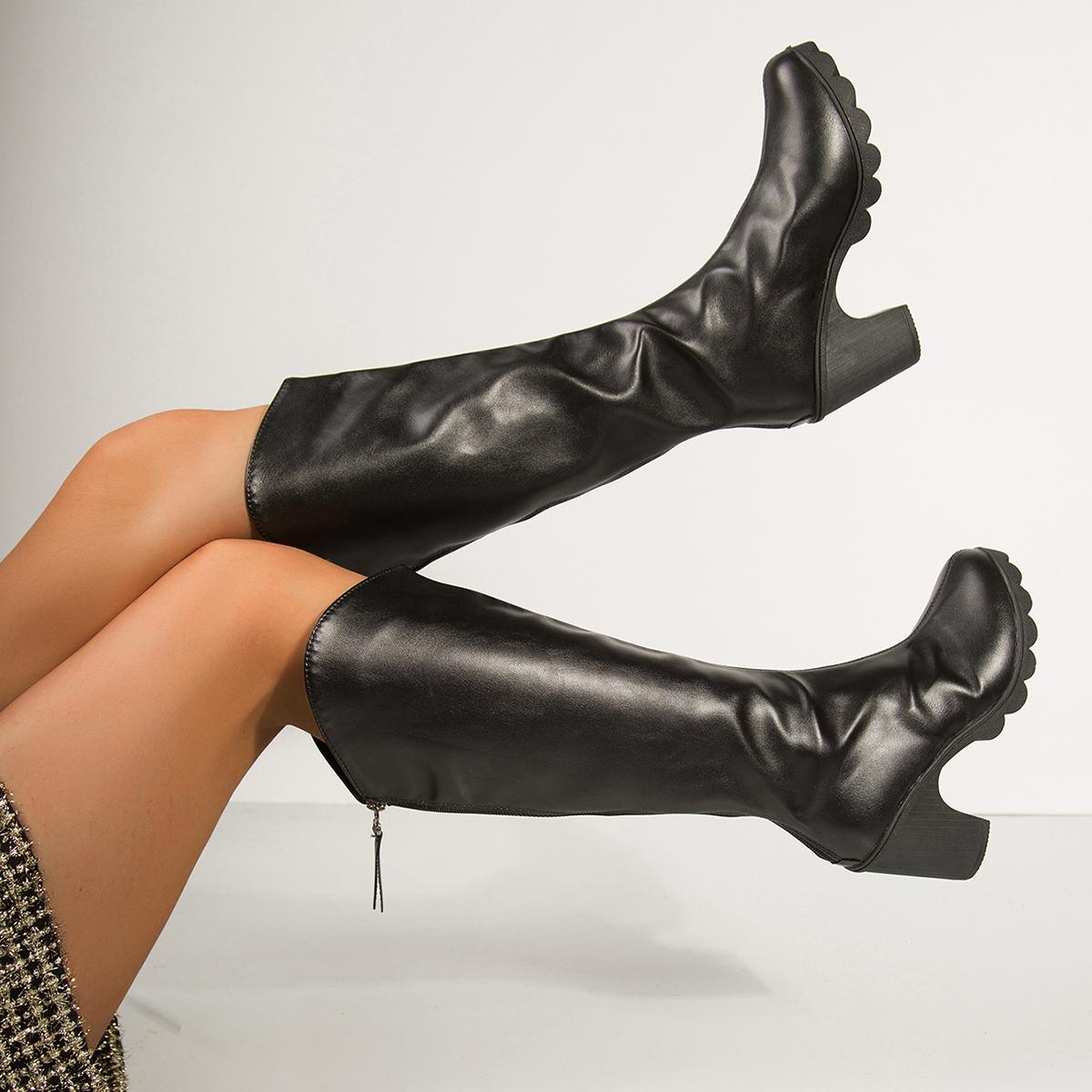 

Elegant Heeled Women S Long Boots High Heels Leather Black Ladies Knee Shaft Shoes Pointed Toe Comfortable Women S Boots 37