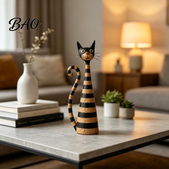 Thoughtful Gifts for Cat Owners Vintage & Lady Resin Sculpture, Artistic Striped Statues, Sculptures Elegant Polka Dot Ornament, Housewarming