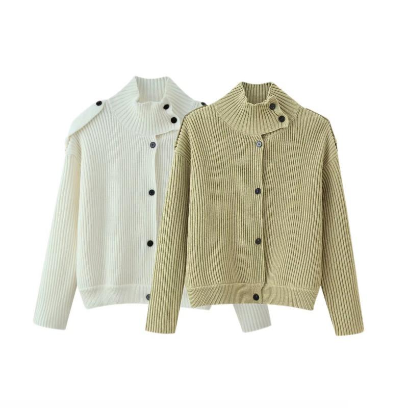 Women Loose Stand Collar Button Knit Cardigan Sweater Coat