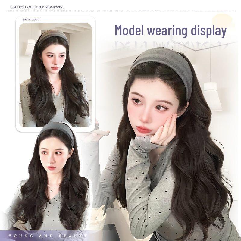 Gray Half-Head Big Waves Wig with Detachable Thickening Cap