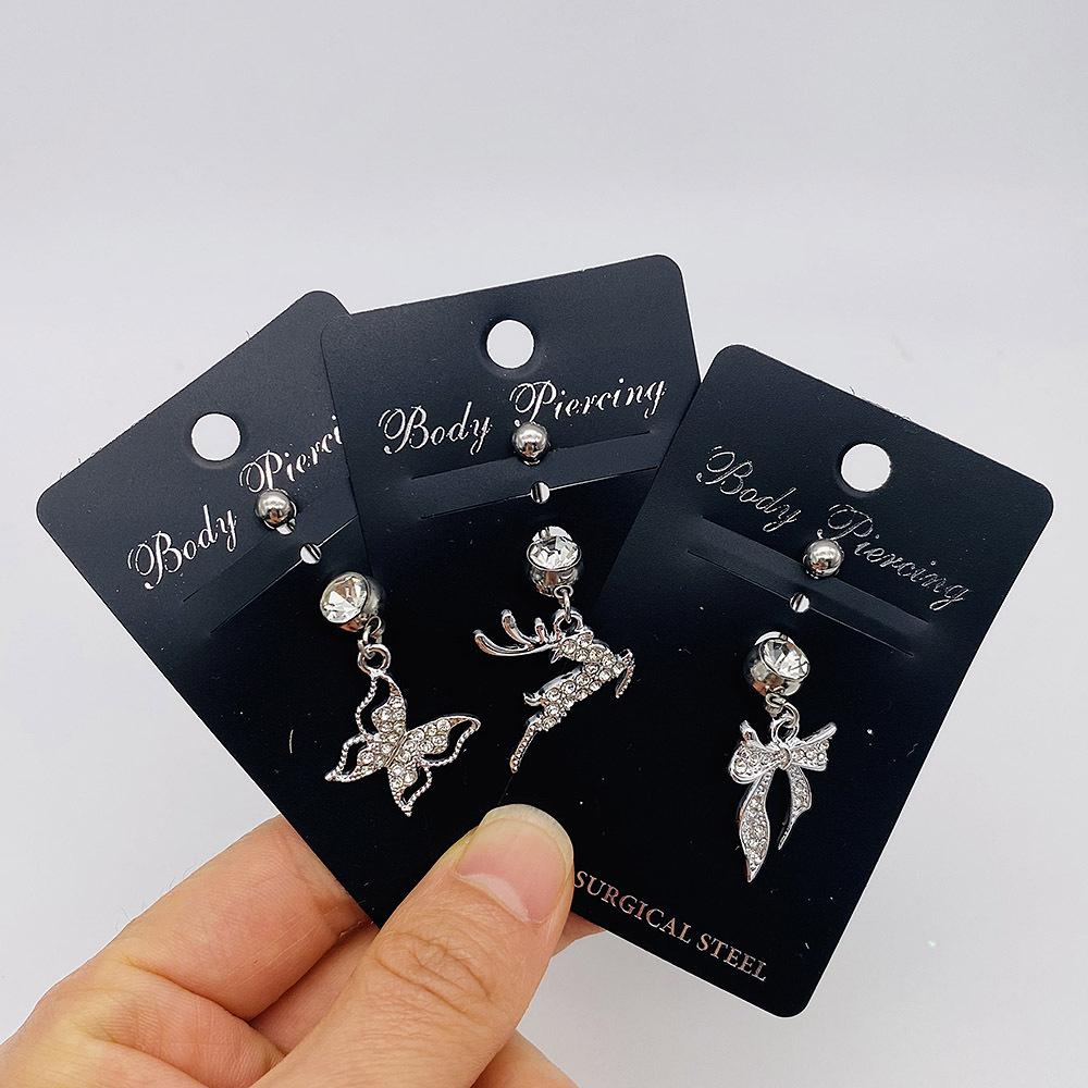 1Pcs Stainless Steel Long Navel Nail Butterfly Heart Five-pointed Star Pendant Navel Ring Piercing Jewelry