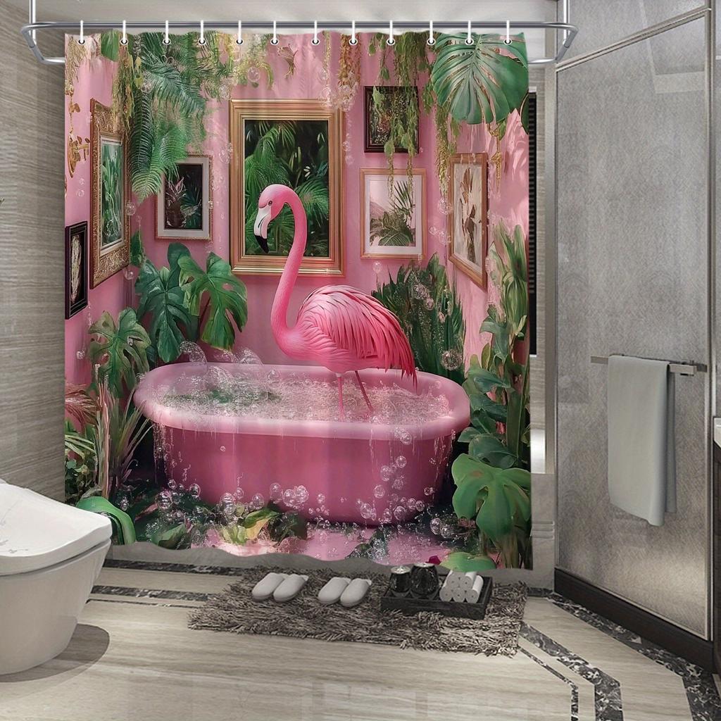 Chic Flamingo Shower Curtain - Waterproof, Mildew-Resistant With Tropical Pink Bathtub Design For Quirky, Stylish Bathroom Decor