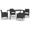 5 Piece Outdoor Dining Set with Cushions Black Poly Rattan