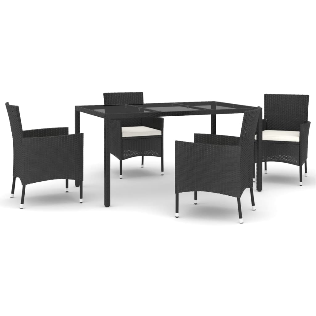 5 Piece Outdoor Dining Set with Cushions Black Poly Rattan