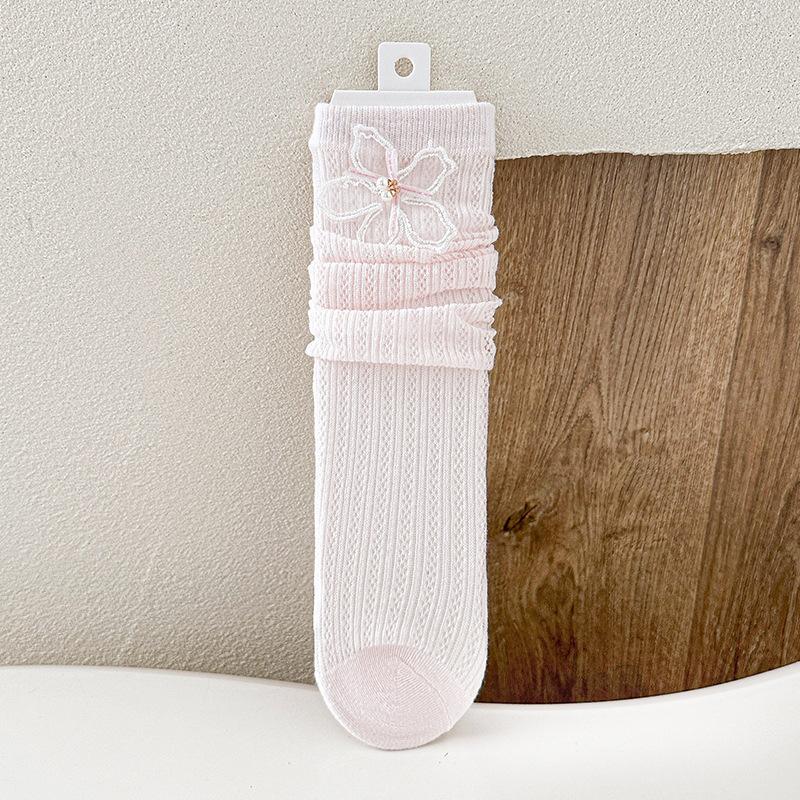 Children Spring Summer Mid-calf Socks Girls Lolita Thin Lace Calf Socks JK Pink Bowknot Sweet Loose Socks Stockings for 3-8Y