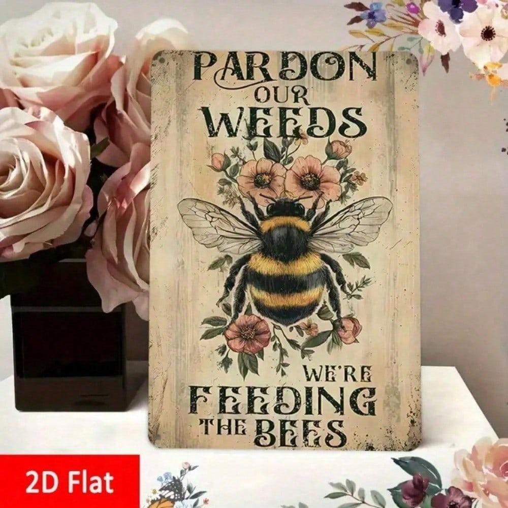 Rustic Bee Tin Sign Metal Wall Art Garden Decor Farmhouse Outdoor Yard Patio 8x12 Inch