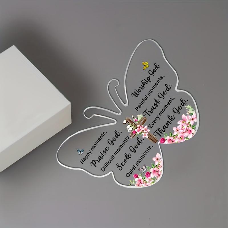 2D Flat Acrylic Butterfly Shaped Desk Decor Plaque, Inspirational Scripture Gifts, Suitable for Wall Decoration, Porch, Room, Villa, Accents Home, Hal