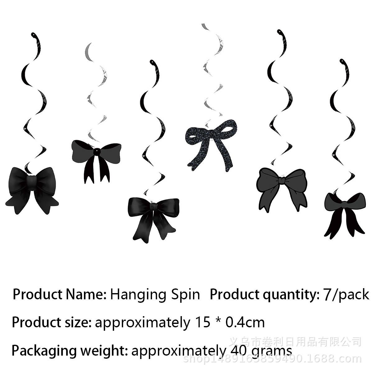 

Bow Party Flag Decoration Package Banner Spiral Bow Girl Birthday Party Supplies Set black bow hanging 7pcs