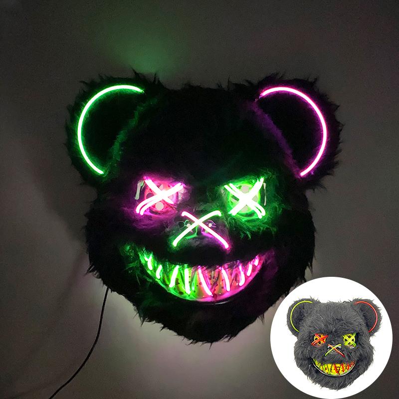 Halloween Leuchtende Horror-Tiermaske LED Leuchtende Blutige Bärenmaske Blinkende Neon Cosplay Gruselige Maskerade Party Maske Zubehör