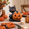 Durable Halloween Party Supplies Black Cat Pumpkin Skull Resin Statue, Cute Decoration for Artistic Desk Decor Indoor Outdoor Yard Table Decor,