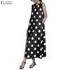 ZANZEA Women Casual Round Neck Polka Dot Print Loose Sleeveless Dress